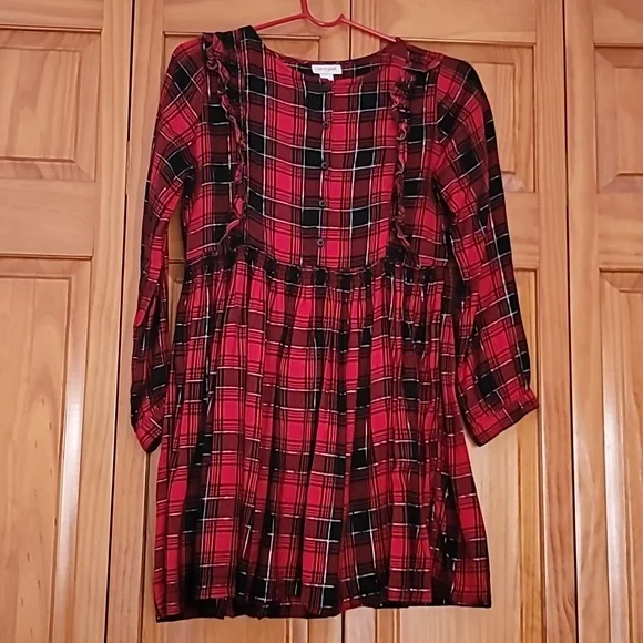 Cat & Jack | Dresses | Cat Jack Long Sleeve Plaid Dress Redblack Size L12 |  Poshmark